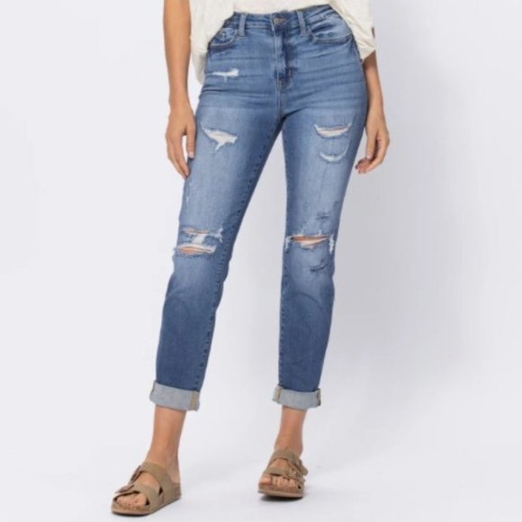 Judy Blue Denim - Judy Blue Women's Cuffed Destroyed Boyfriend  Jean - 9/29